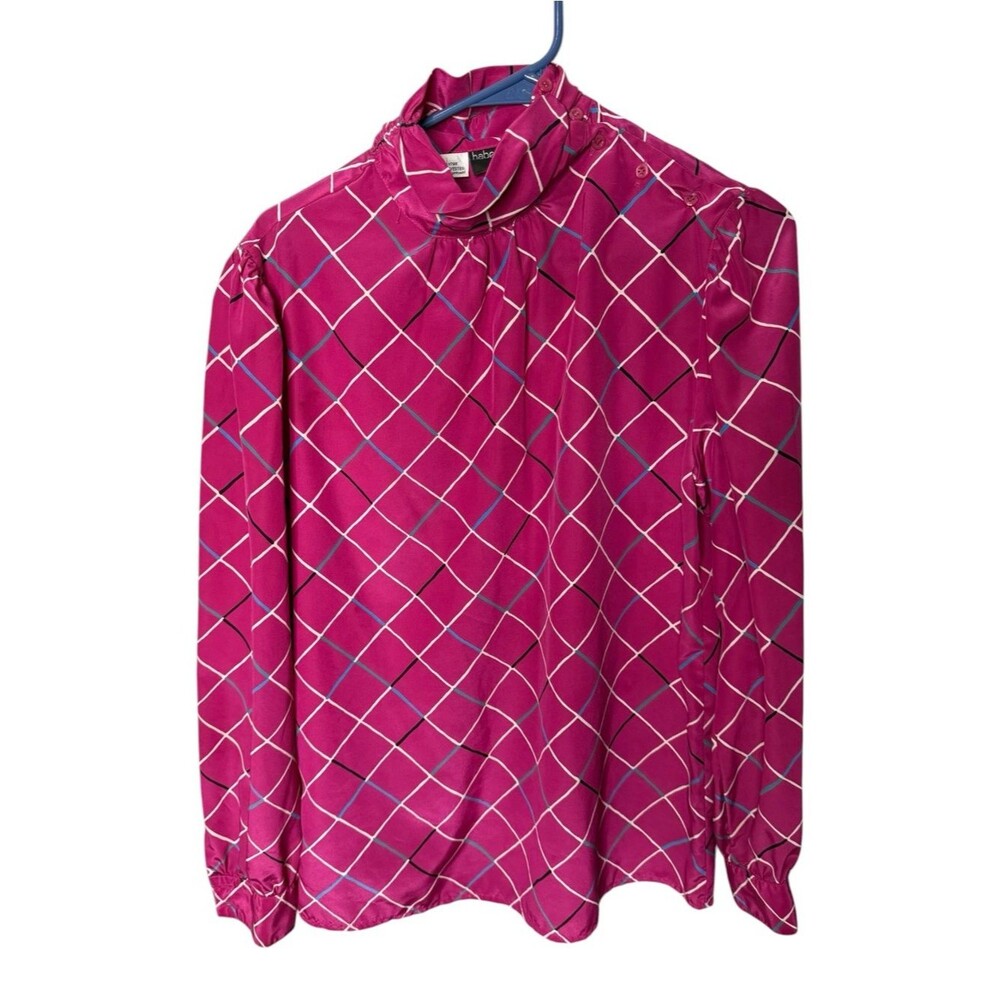 Haberdashery by Personal Vintage Magenta Plaid Mock Neck Blouse